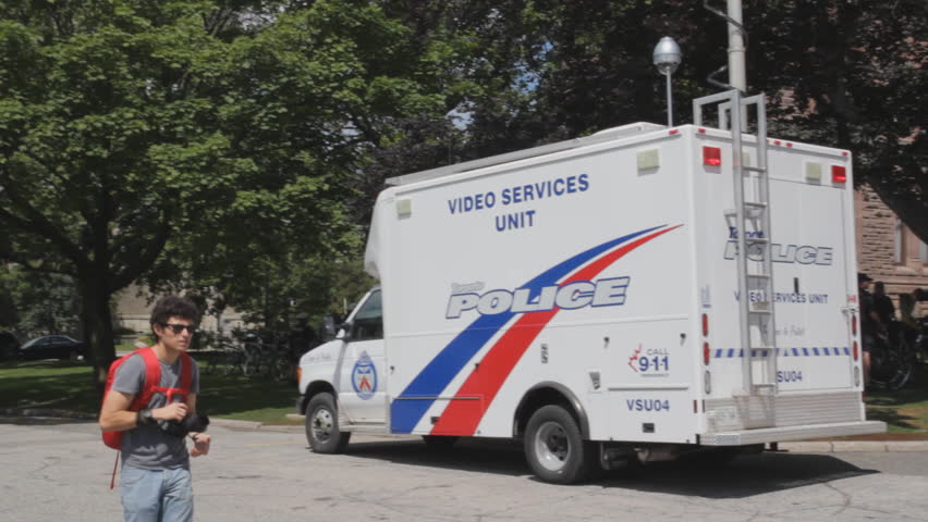 TORONTO, ONTARIO - JUNE 24th: Police van parked at Queens Park - June 24th, 2010, Toronto, Ontario, Canada. This Toronto Police unit is responsible for covering events and collecting evidence. 