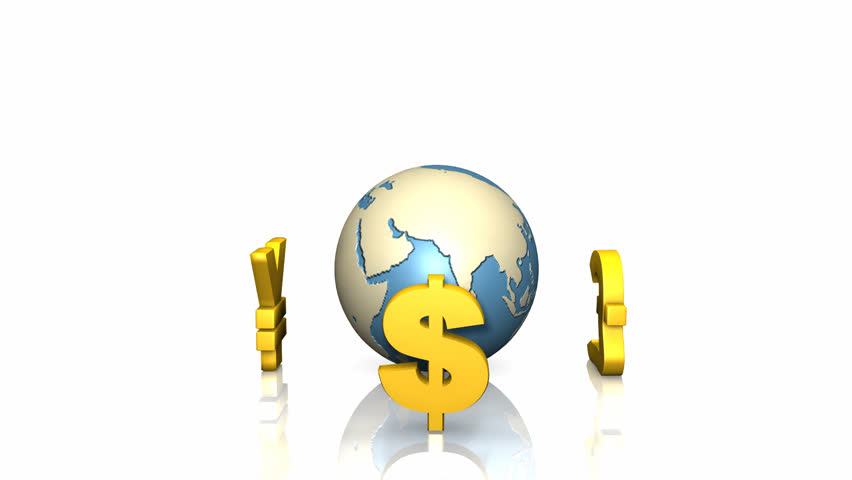 3d currencies turning around the world in a white space