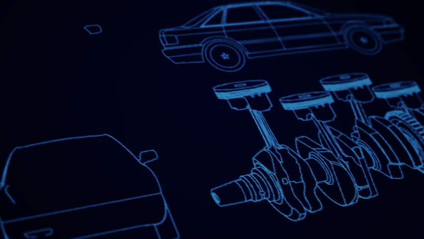 Can With Car Engine Blue Background Seamless Industrial Gear Blueprint Blue Version Part Of A