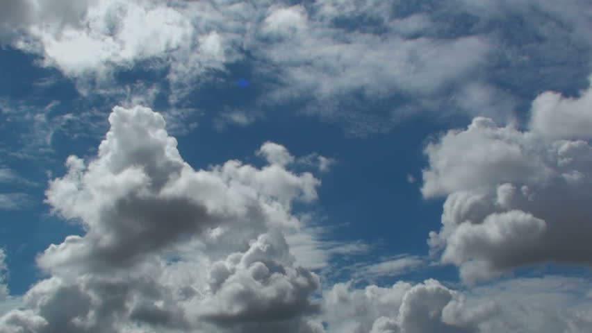 Time lapse, Clouds bubble, twist, swirl, majestically, through blue sky. 1920x1080