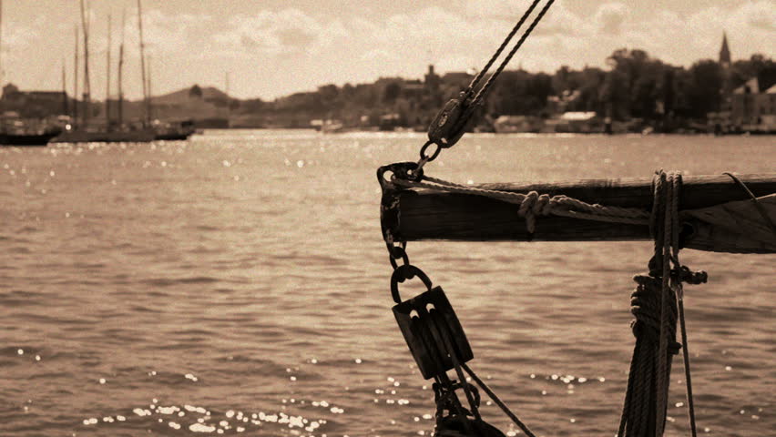 Ropes and tackle on an old sailing ship. Vintage style
