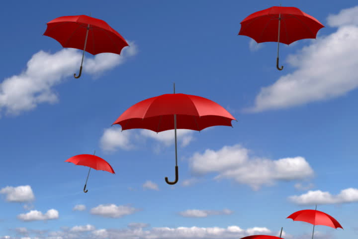 Falling umbrellas, seamlessly loopable with alpha matte