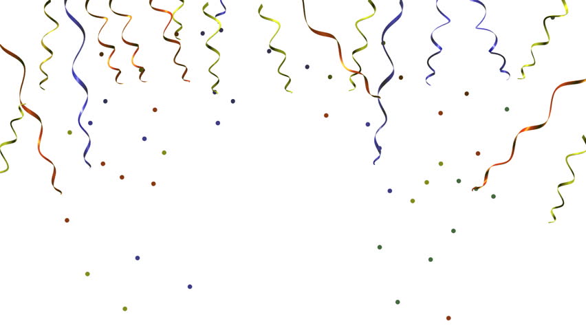 Party animation with balloons, streamers and confetti. A present is delivered. 