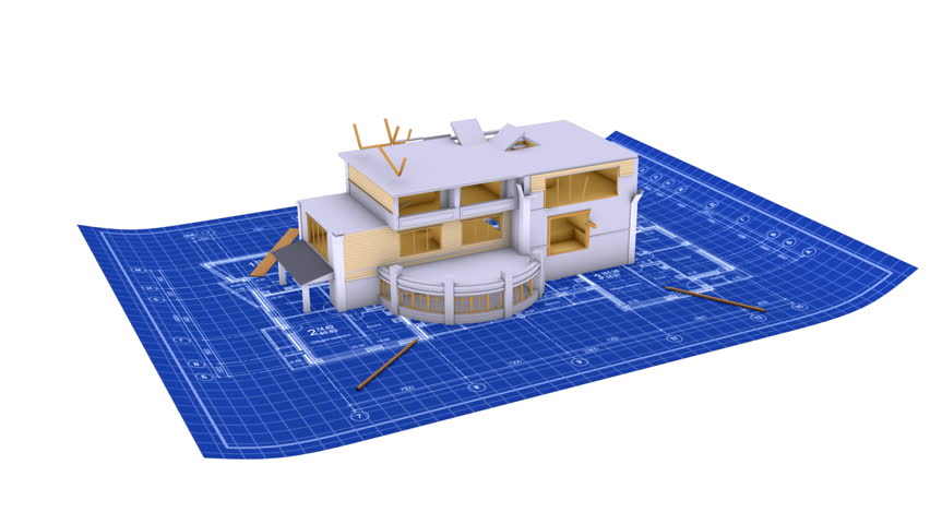 Luxury house being built on a blueprint paper