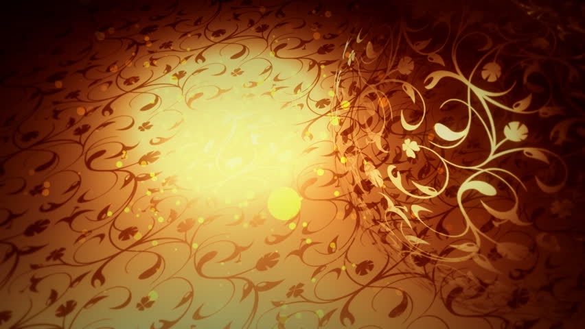 A computer generated ball turns and luminous ray radiates with golden seamless background. 