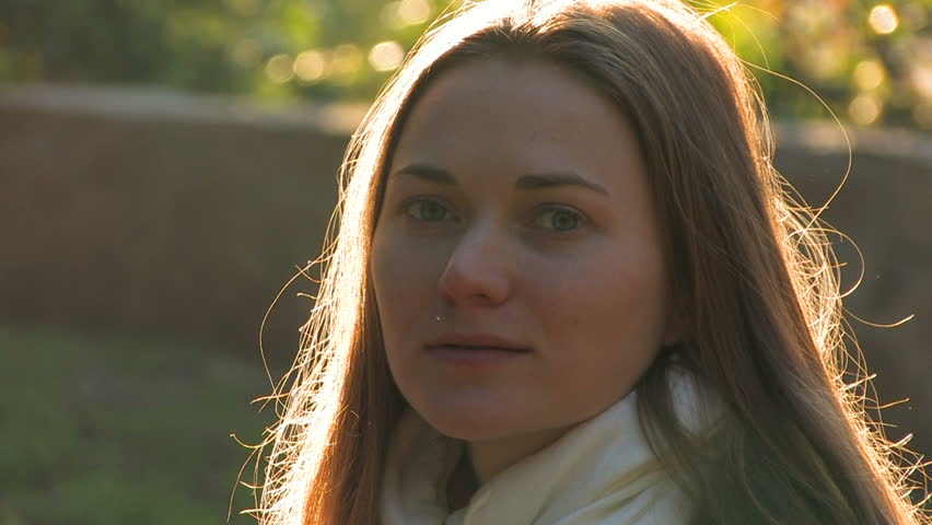Portrait of Pretty Thoughtful Girl, Looking At Camera 