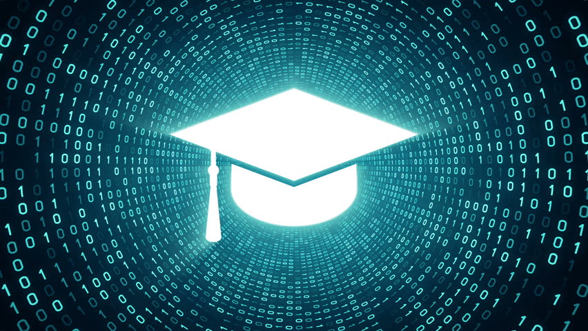 Numbers And Symbols Form The Graduation  Cap  Symbol On Blue 