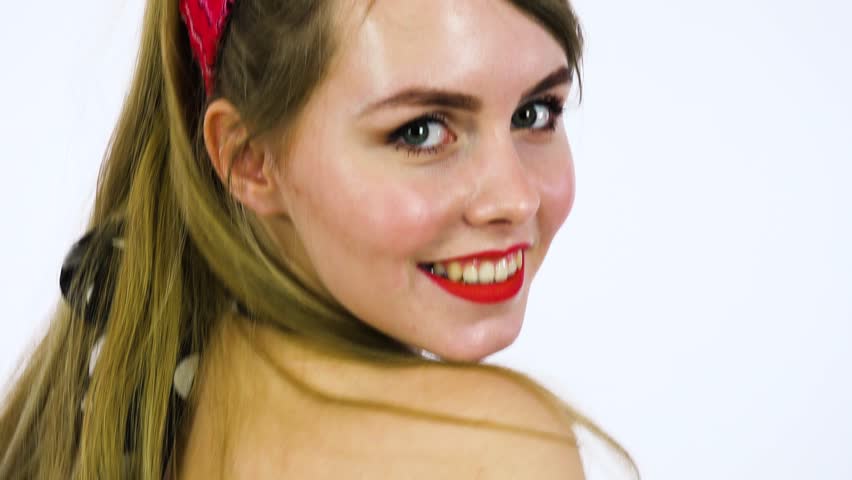 A Beautiful 50s Pin Up Girl Stock Footage Video 100 Royalty Free