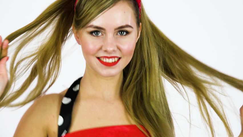 A Beautiful 50s Pin Up Girl Stock Footage Video 100 Royalty Free