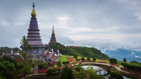 Landmark of Chiangmai, Pagoda and Mist on Doi Inthanon national park at Chiang mai, Thailand.