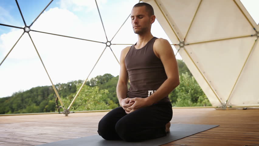 Muscular Man Sits Vajrasana Yoga Stock Footage Video (100% Royalty-free