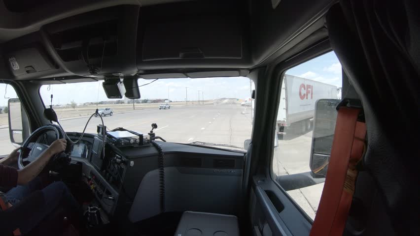 Semi Truck Interior Pulling Into A Stock Footage Video 100 Royalty Free 1012192850 Shutterstock