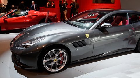 Brussels Belgium January 10 2018 Ferrari 488 Spider Ferrari Gtc4lusso Ferrari Portofino Ferrari 812 Superfast Sports Cars On Display At The 2018 European Motor Show In Brussels