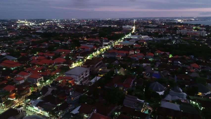 Seminyak, Bali / Indonesia - August 17, 2018 : Aerial of the Seminyak area in Bali, Indonesia