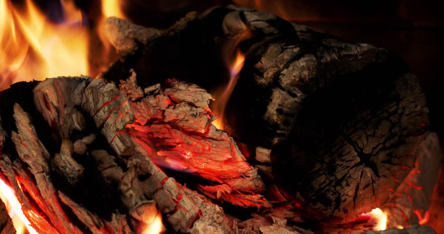 4k Video With Sound Burning Wood In A Fireplace Close Up Shot On