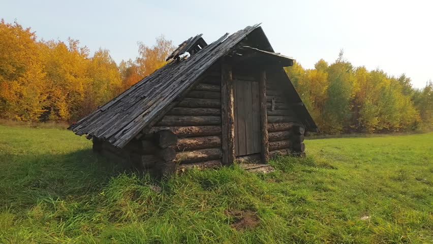 Old Handmade Log Cabin Standing Stock Footage Video 100