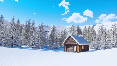 Log Cabin With Christmas Lights And Snow Stock Video Footage 4k