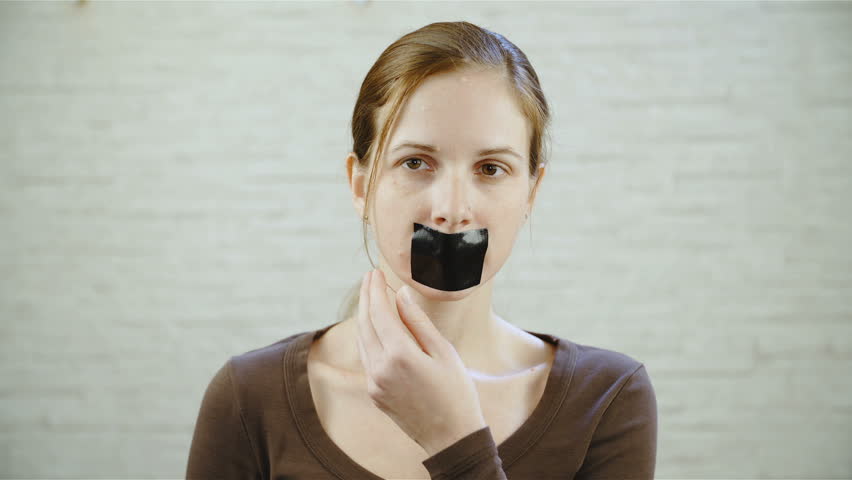 Woman Remove Tape From Mouth Video De Stock Totalmente Libre