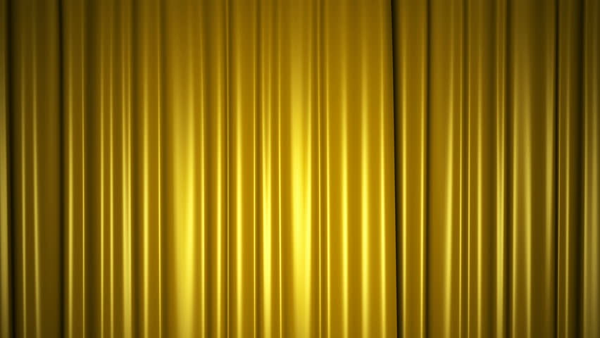 4k00 20closing And Opening Shiny Golden Silk Curtains On Stage 3d