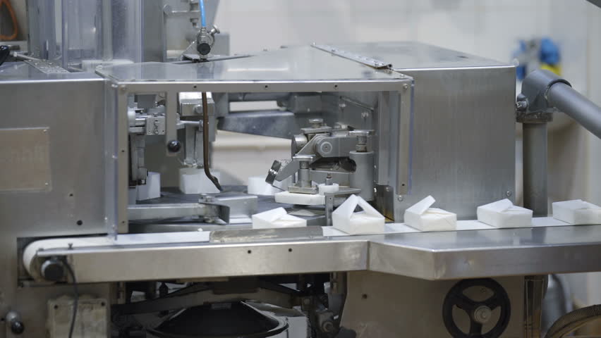 Conveyor With Cottage Cheese Packaging Production Of Cottage