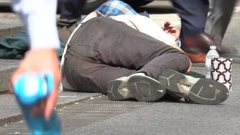 Toronto, Ontario, Canada April 2019 Homeless Person the Streets Of Wealthy Financial District