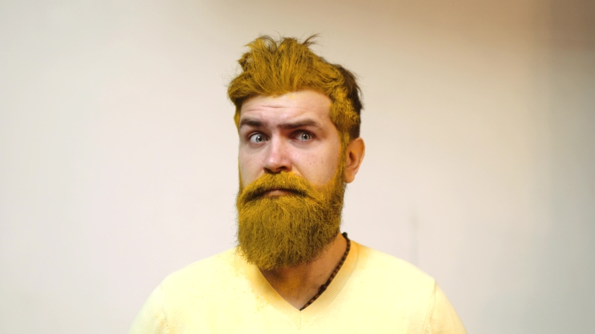 Beauty Salon Bearded Man With Color Beard And Mustache