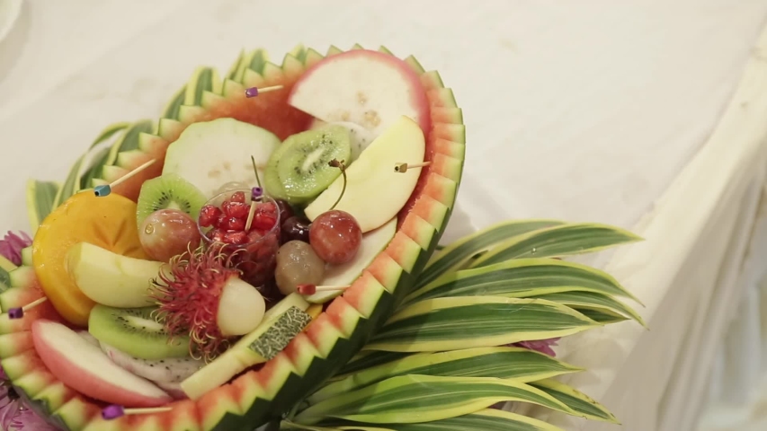 Healthy Fruit Salad Watermelon Kivi Stock Footage Video 100