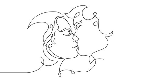 Self Drawing Simple Animation Of Single Continuous One Line Drawing Romance Kiss Love Man Girl Valentine Couple Female Romantic Drawing By Hand Black Lines On A White Background