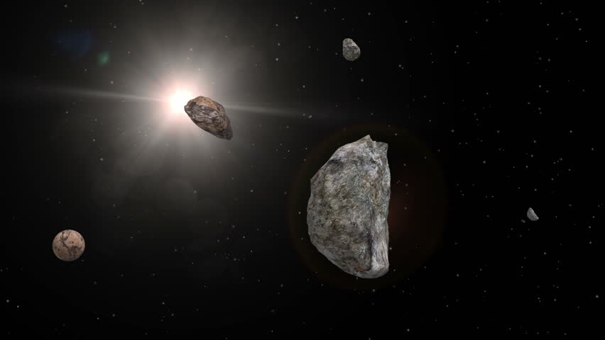 Two Asteroids Colliding And Being Pulverized On A Space Background ...