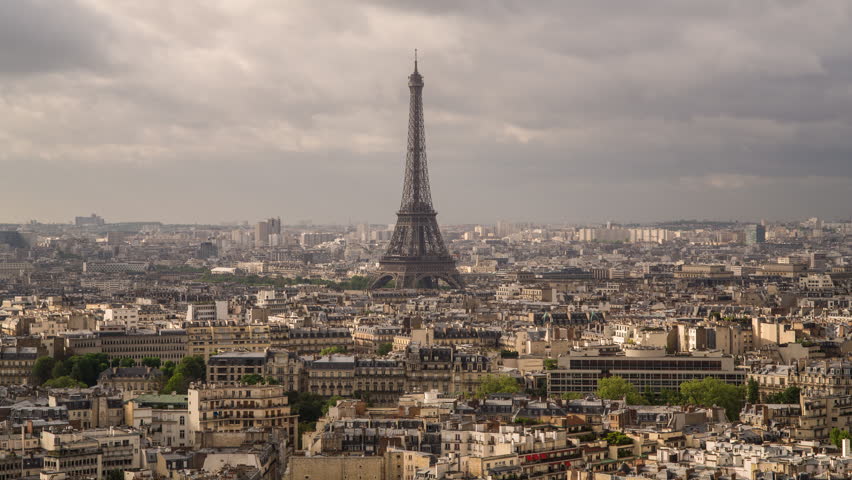 Aerial View Of Eiffel Tower In Paris Skyline City Overlook, Landmark ...