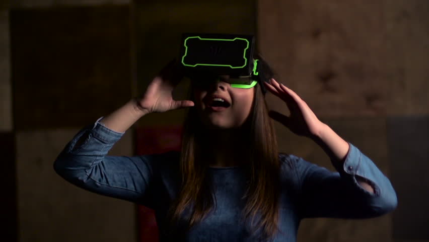 Virtual Reality Mask. Ghild Uses Head-mounted Display. Green Screen ...