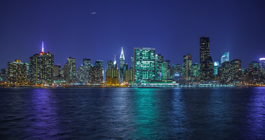 Manhattan Skyline And East River At Night New York City Waterfront