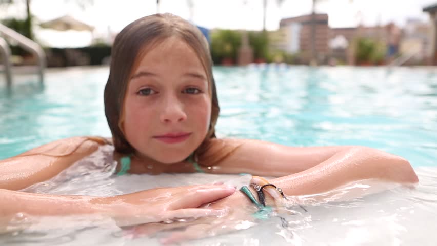 Young Sexy Woman Make Selfie In Swimming Pool Stock Footage Video