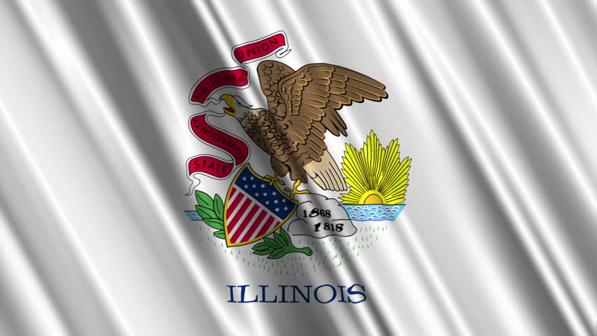 Waving Flag Of The US State Of Illinois With The State Seal Depicting ...