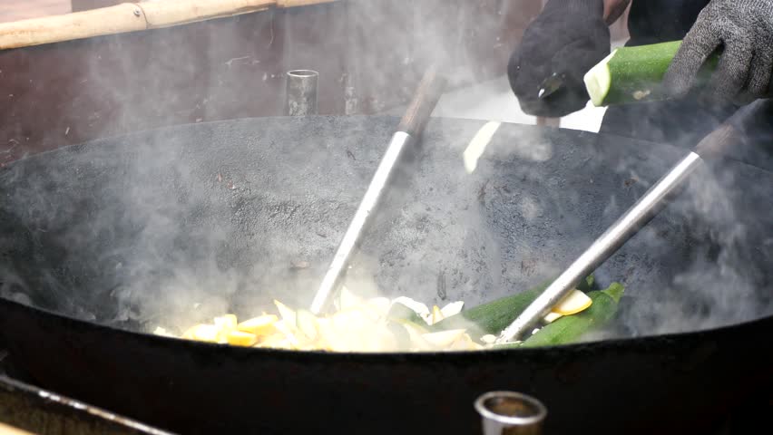 Outdoor Wok Cooking Ideas Large Amount Of Sauce Poured Over Outdoor Wok Cooking Delicious Food
