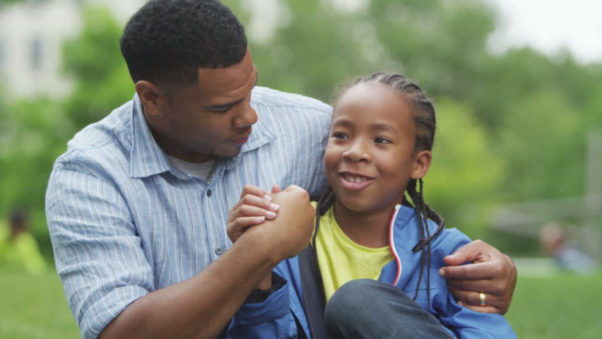 4K Happy African American Father & Son Having Fun In The Park Stock ...