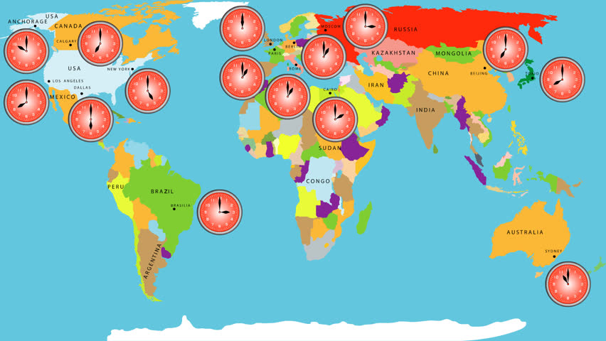 Time Zones Around The World Map Time Zones Around The World Map