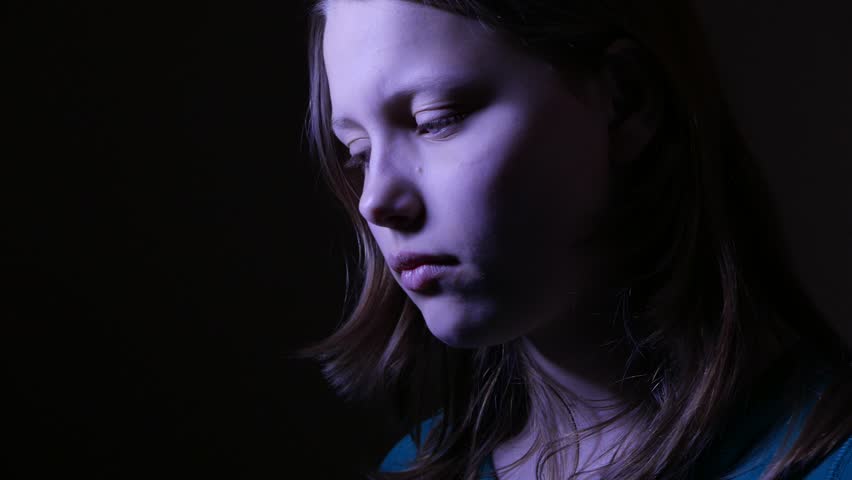 Depressed Teen Girl Is Crying In The Dark 4k Uhd Stock