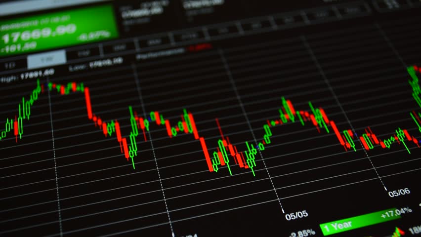 Professional Stock Exchange Data Curves On Screen, Share Prices Growing ...