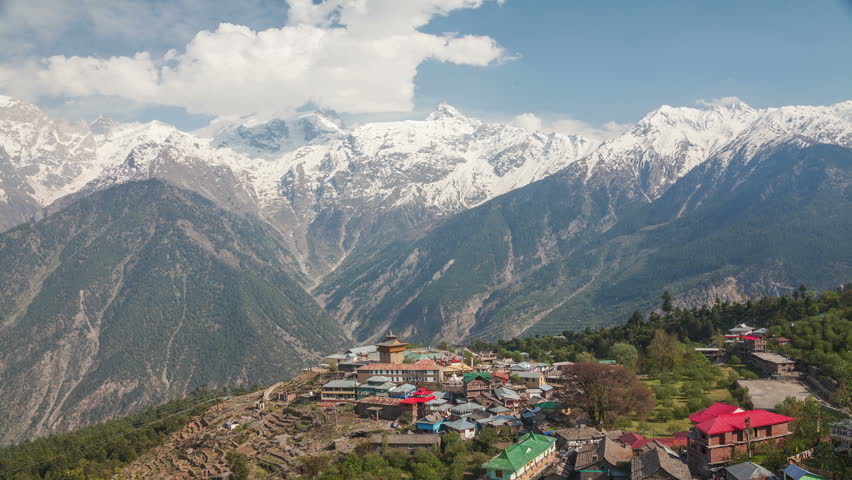 Time Lapse. Picturesque View Of Kalpa Village (2960 M) And Kinnaur ...