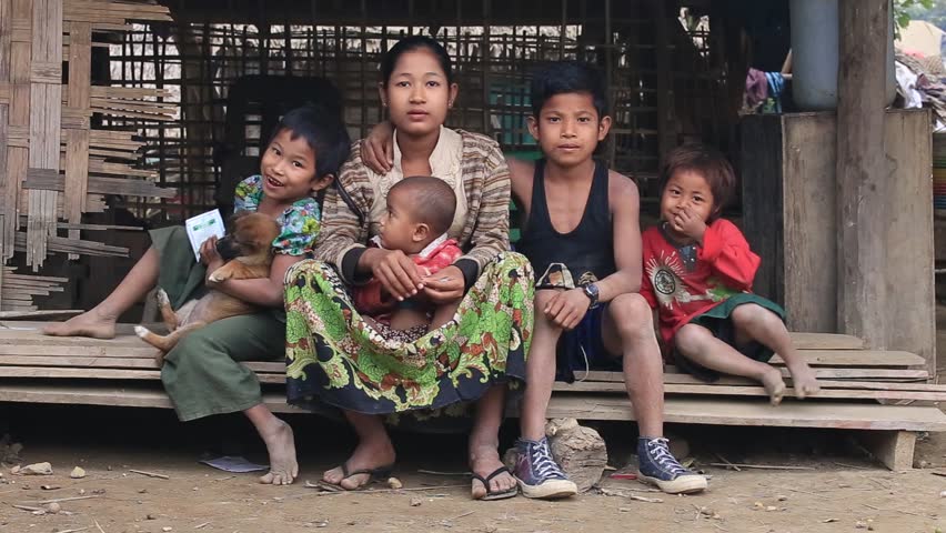 MRAUK-U, MYANMAR - JANUARY 28, 2016: Unidentified Poor Family Sits On ...