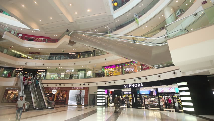 Mall Of India, Noida, NCR, India-5th July,2016: People Using Esclators ...