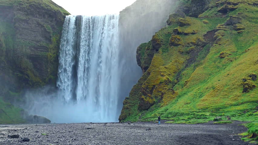 Hd Video Of Dark Powerful Waterfall With Lots Of Water Spray