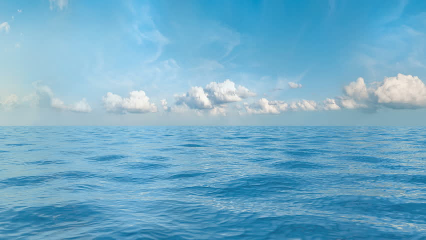 A Wake From A Ship At Sea With Blue Ocean Water, A Horizon, Blue Sky ...