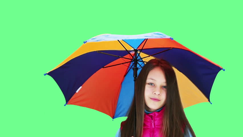 Girl Umbrella On Green Background Stock Footage Video (100 ...