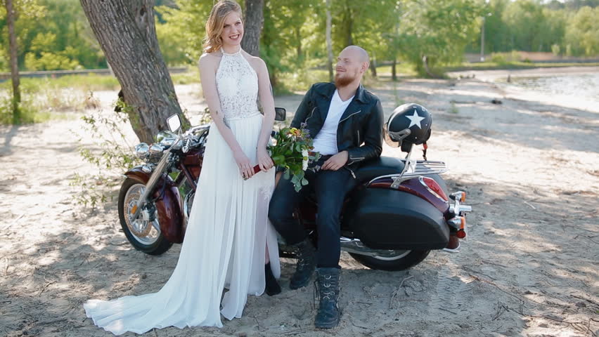 Modern Stylish Biker Wedding Tatooed Stock Footage Video 100