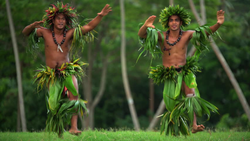 Young Tahitian Males Performing Warrior Style Hula Dance Outdoors ...