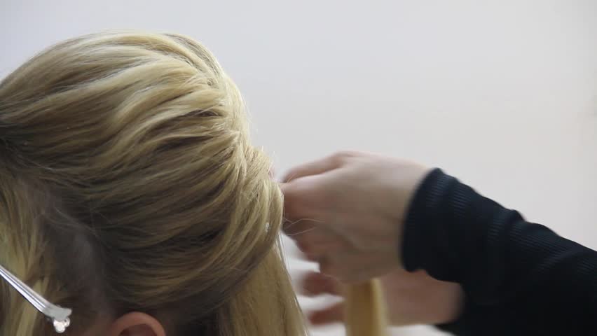 Hd00 08hairdresser Make French Twist Evening Wedding Hairstyle In