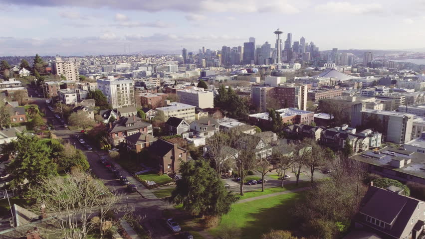 Seattle City Life Aerial Establishing Stock Footage Video (100% Royalty