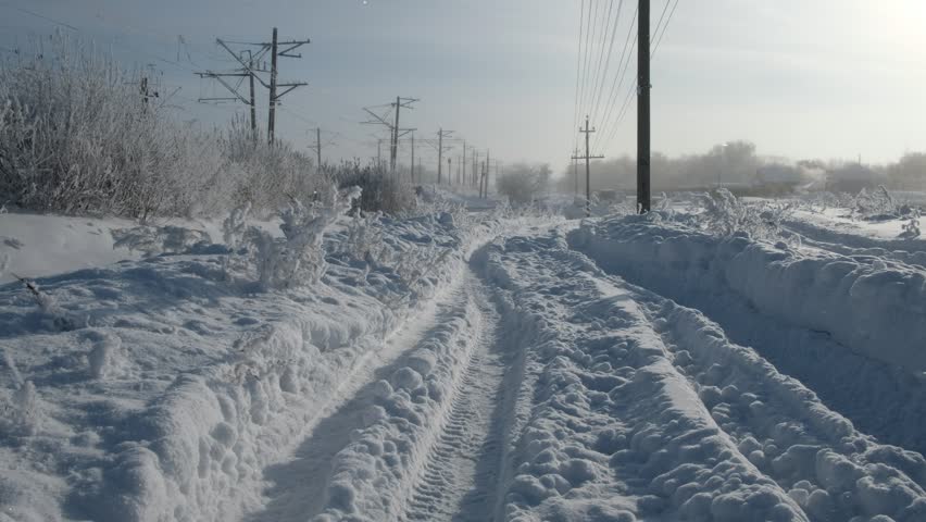 Big Electric Lines In Russian Village In Winter, Beautiful Winter ...